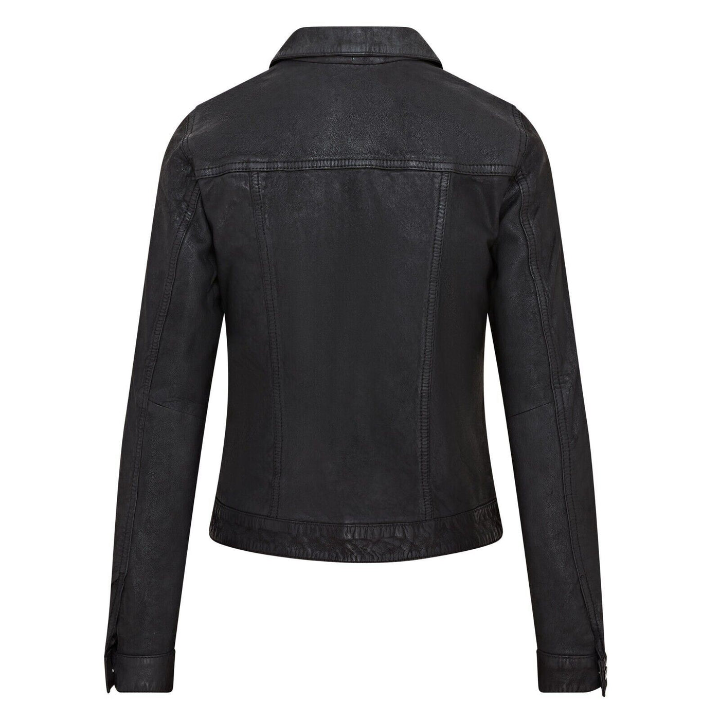 Womens Black Leather Trucker Jeans Jacket-  Doha