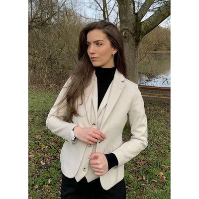 Women's Cream Tailored Fit Wool Blend Tweed Blazer