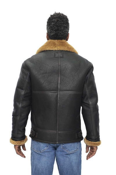 Mens B3 WW2 Leather Sheepskin Aviator Flying Jacket-Hartland