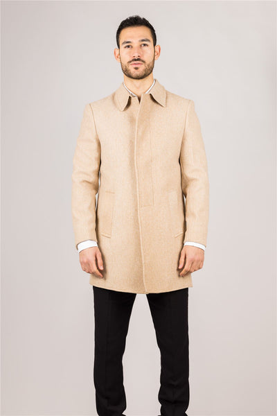 Men's Wool Blend Classic Collar Beige Overcoat