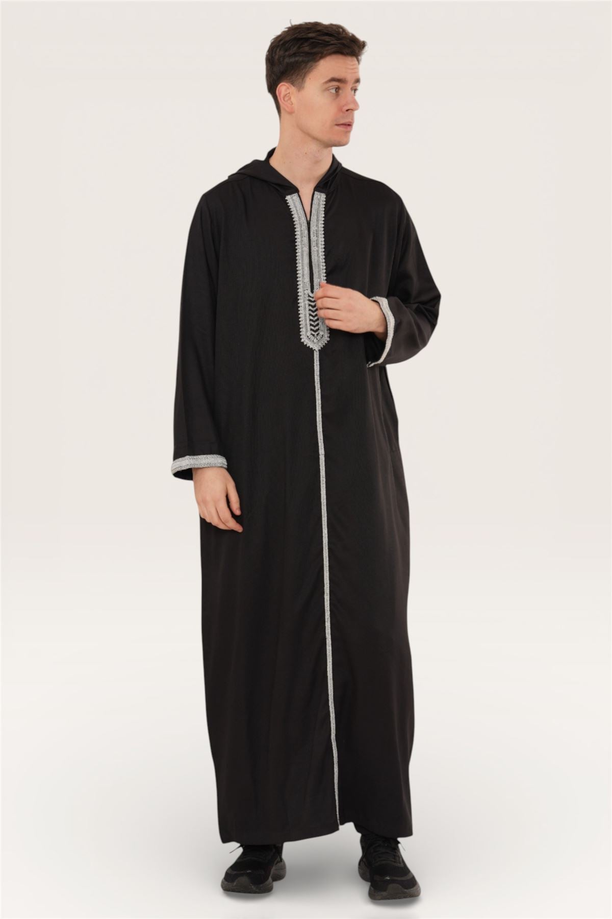 Moroccan Robe Men's Hooded Moroccan Embroidery Djellaba Islamic Jubba Robe Eid Ramad ...