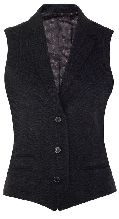Womens Tweed 1920s Herringbone Navy Waistcoat
