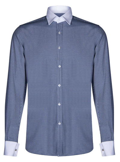 Mens Club Collar Navy Blue Shirt 1920s Peaky Blinders With Bar Poplin Pin Smart