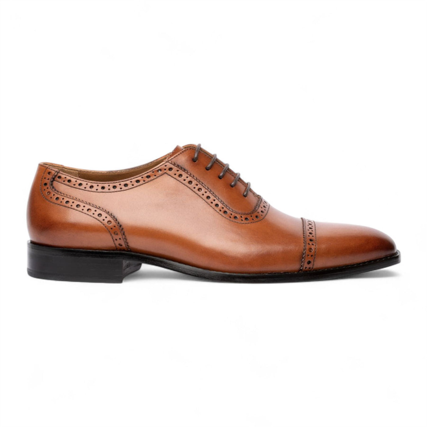 Chapman & Moore Men's Tan Brown Leather Semi-Brogue Cap-Toe Oxford Shoes