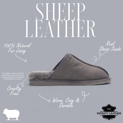 Men's Genuine Sheepskin Grey Suede Mule Winter Warm Non-Slip - Highland