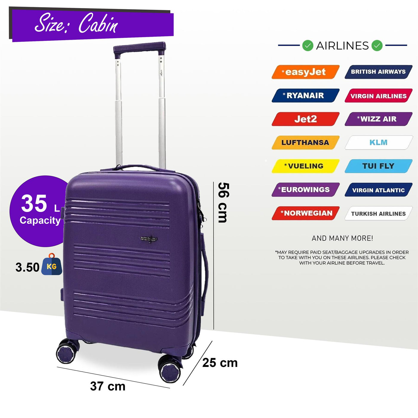 Hard Shell Cabin 4 Wheel Luggage TSA Travel Bag