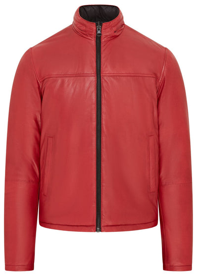 Mens Hooded Reversible Bomber Leather Jacket - Raufoss