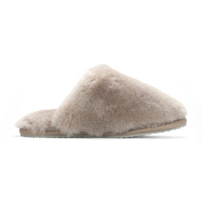 Women's Sheepskin Slippers Taupe Warm Winter Fur Mule - Aurora