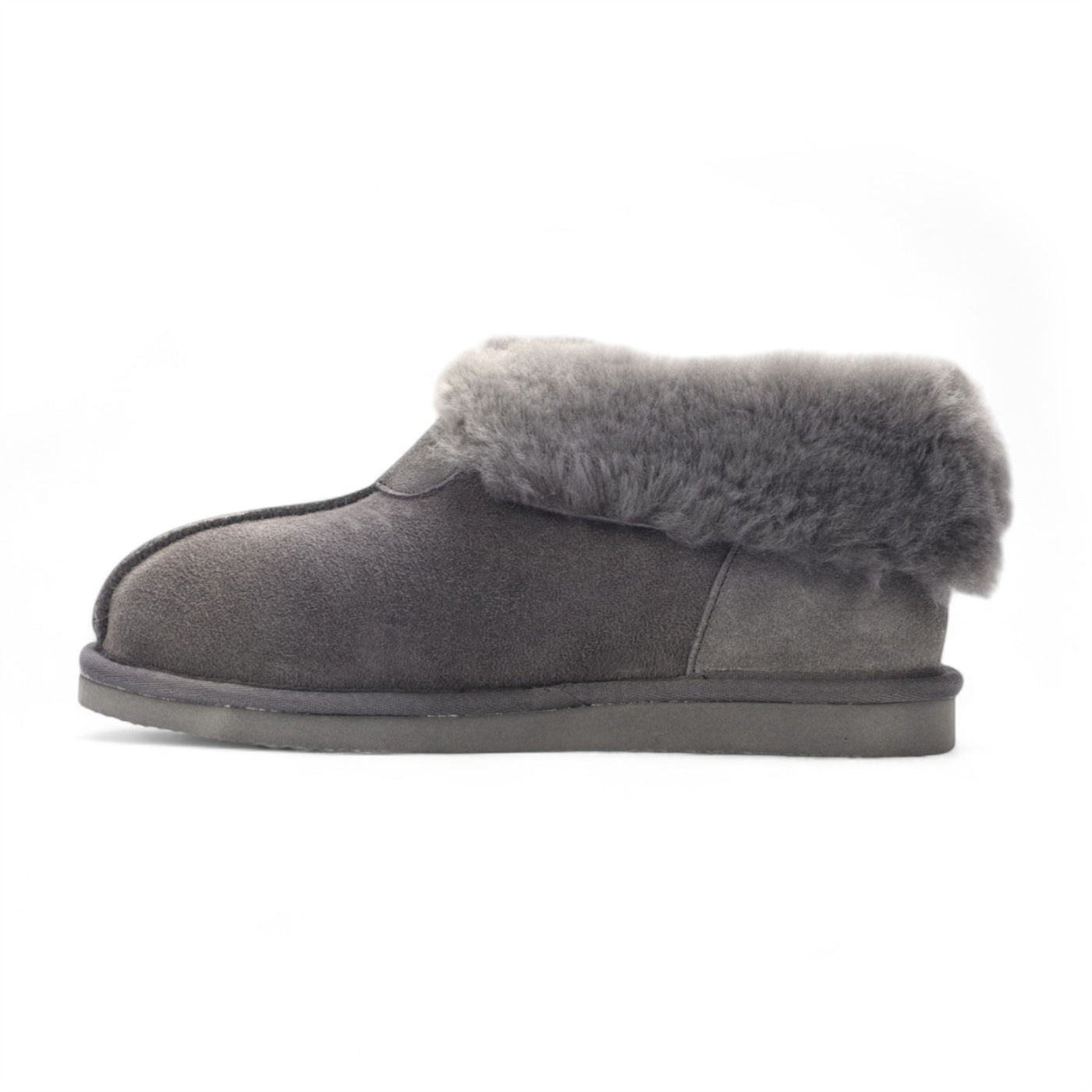 Women's Sheepskin Suede Ankle Grey Slip-On Bootie Winter - Glacier