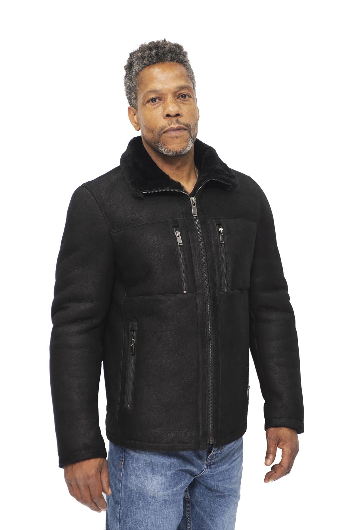 Mens Sheepskin Biker Bomber Jacket-Hungerford