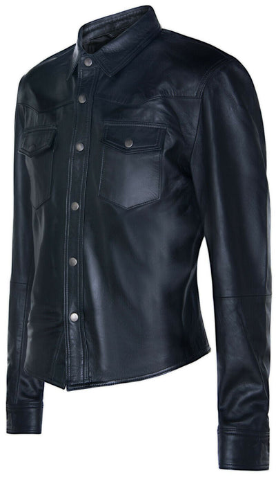 Mens Retro Leather Shirt Jeans Jacket-Beijing