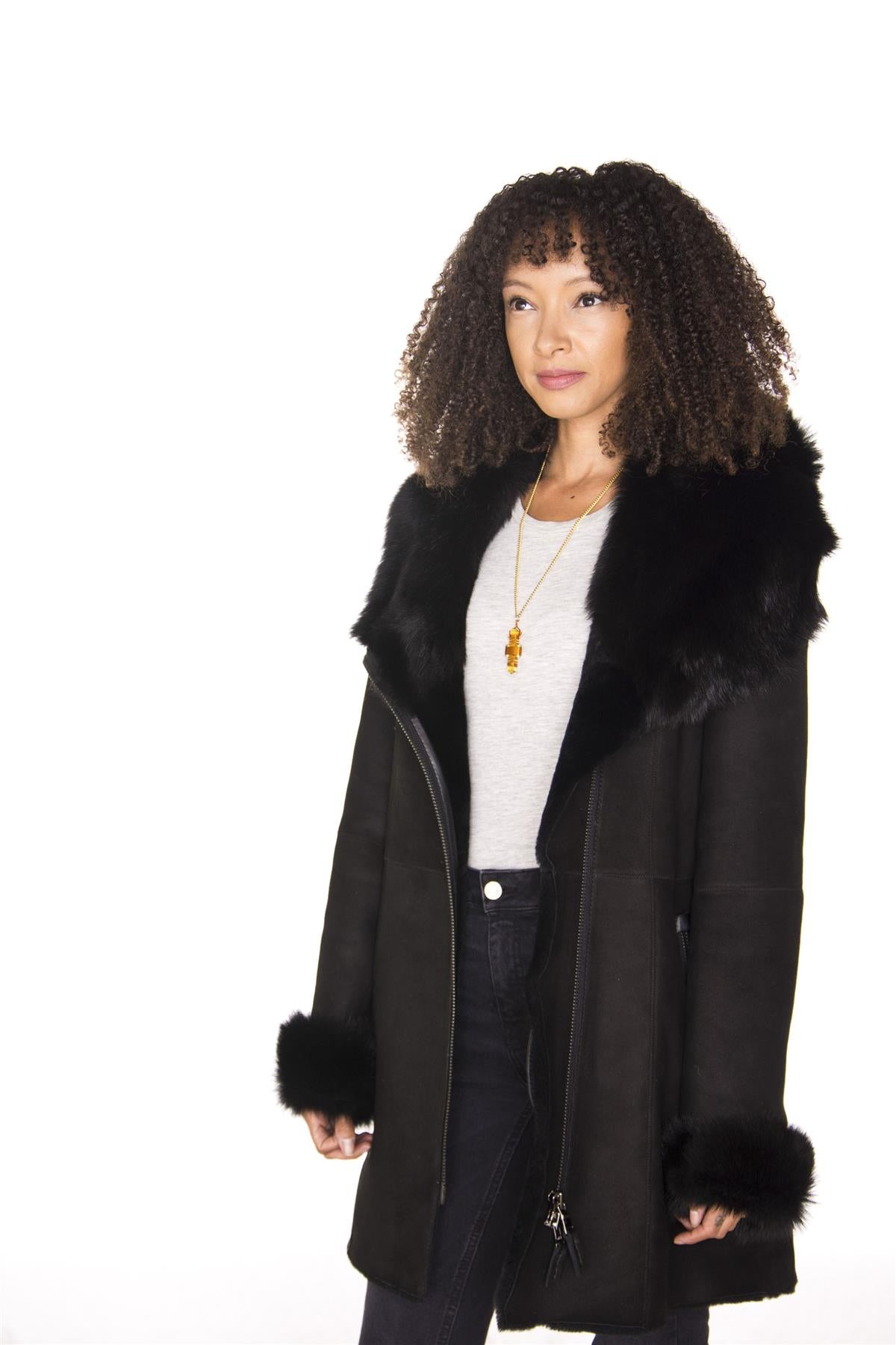 Ladies Suede Merino Sheepskin Coat-Samara