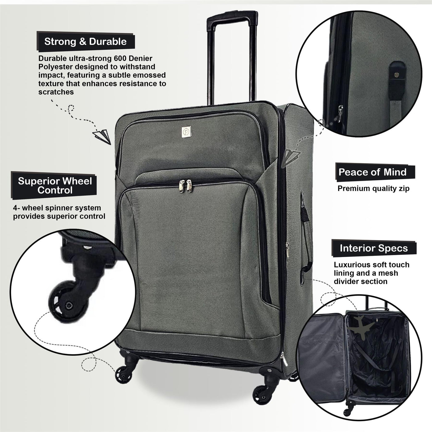 Lightweight Suitcases 4 Wheel Luggage Travel Cases Soft Bags Cabin Set
