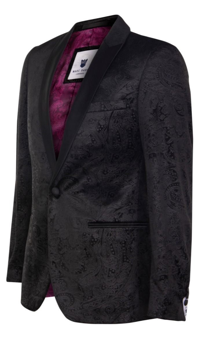 Schwarzer Herren-Blazer mit Paisleymuster aus Samt, Smoking