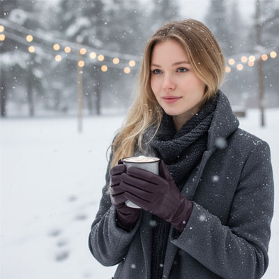 Womens Italian Leather Winter Stitch Line Design Soft Wool Lining Gloves - L-GLV-301