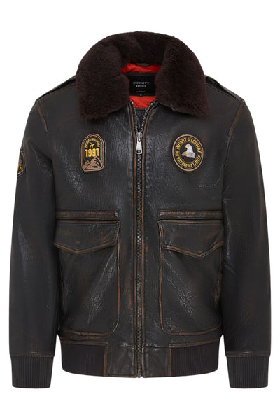 Men's Leather Bomber Sheepskin Collar G-1 Aviator Jacket - Linear