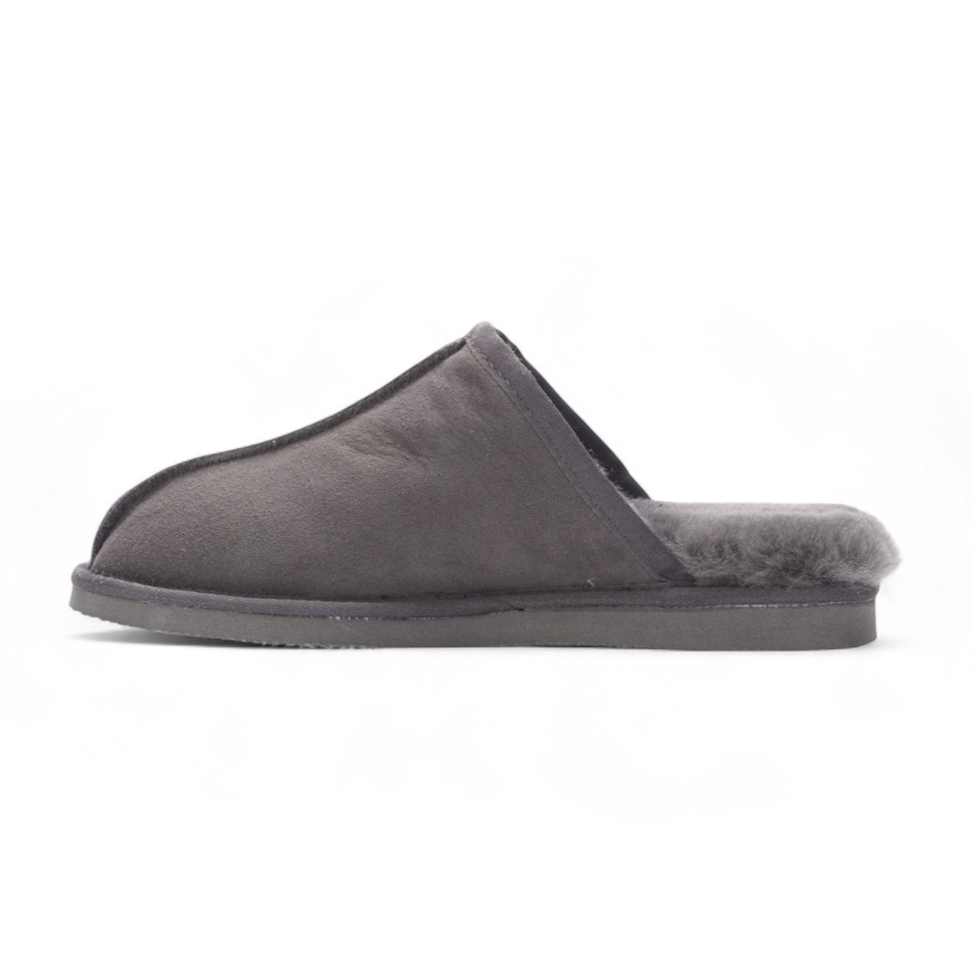 Men's Genuine Sheepskin Grey Suede Mule Winter Warm Non-Slip - Highland
