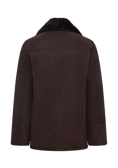 Mens Brown Shearling Sheepskin Car Coat - Elverum