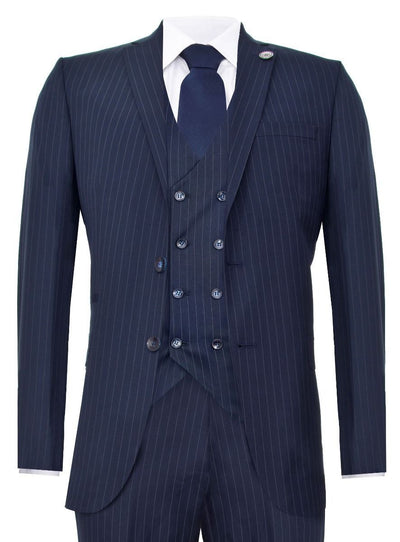 Men's 3 Piece Navy Blue Pinstripe Retro Suit