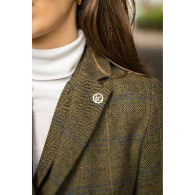 Women's Olive 2 Piece Set Tweed Blazer Waistcoat in Herringbone Check