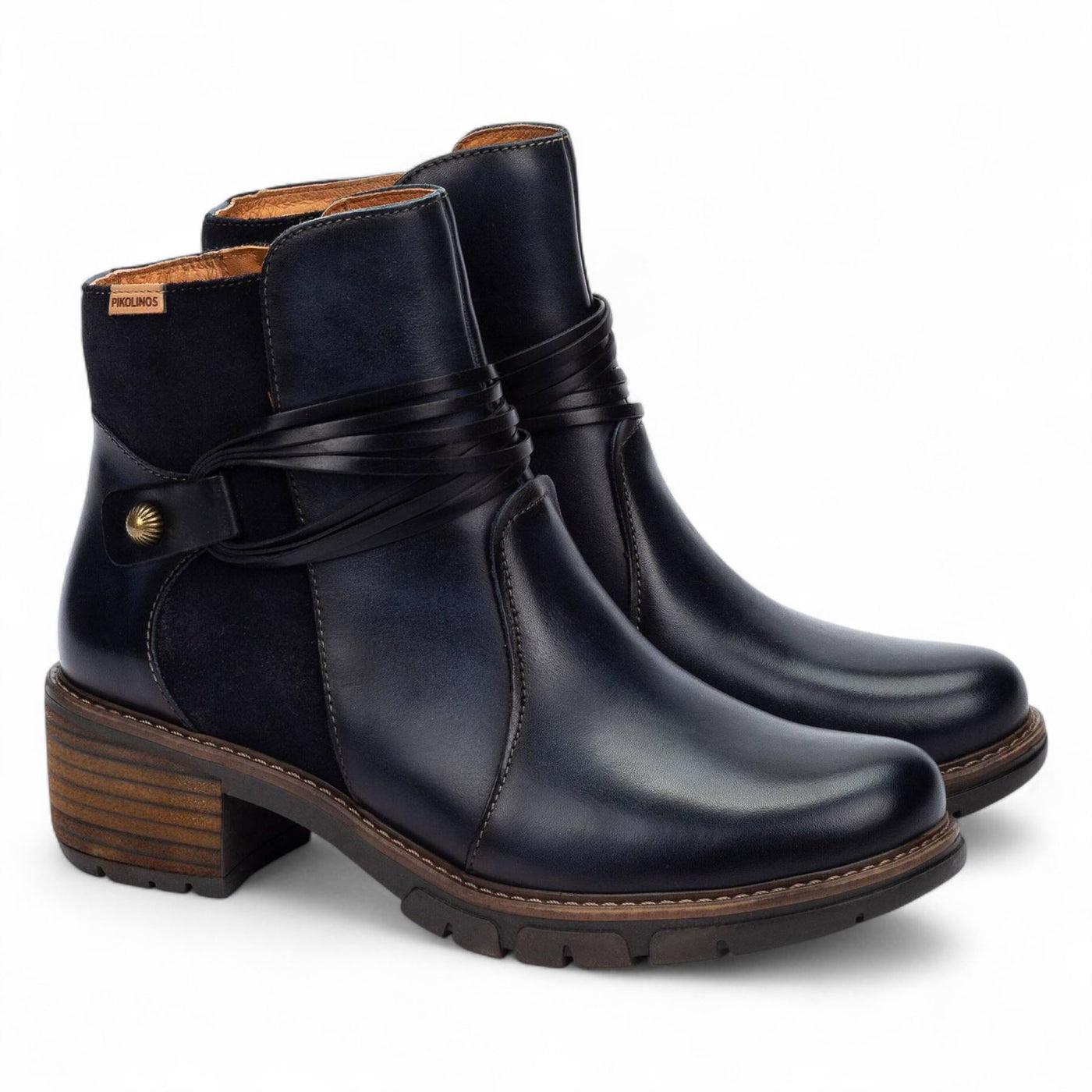 Pikolinos Women’s Blue Leather Zipped Heel Ankle Boots - San Sebastia