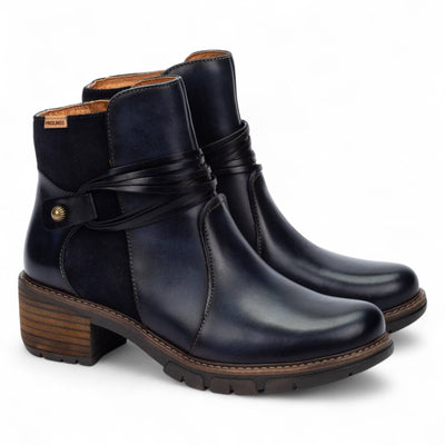 Pikolinos Women’s Blue Leather Zipped Heel Ankle Boots - San Sebastia
