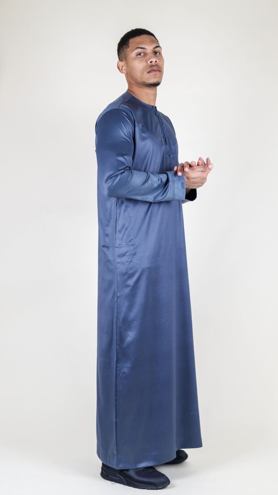 Men's Thobe Robe Satin Emirati Islamic Jubba Eid Slim Fit