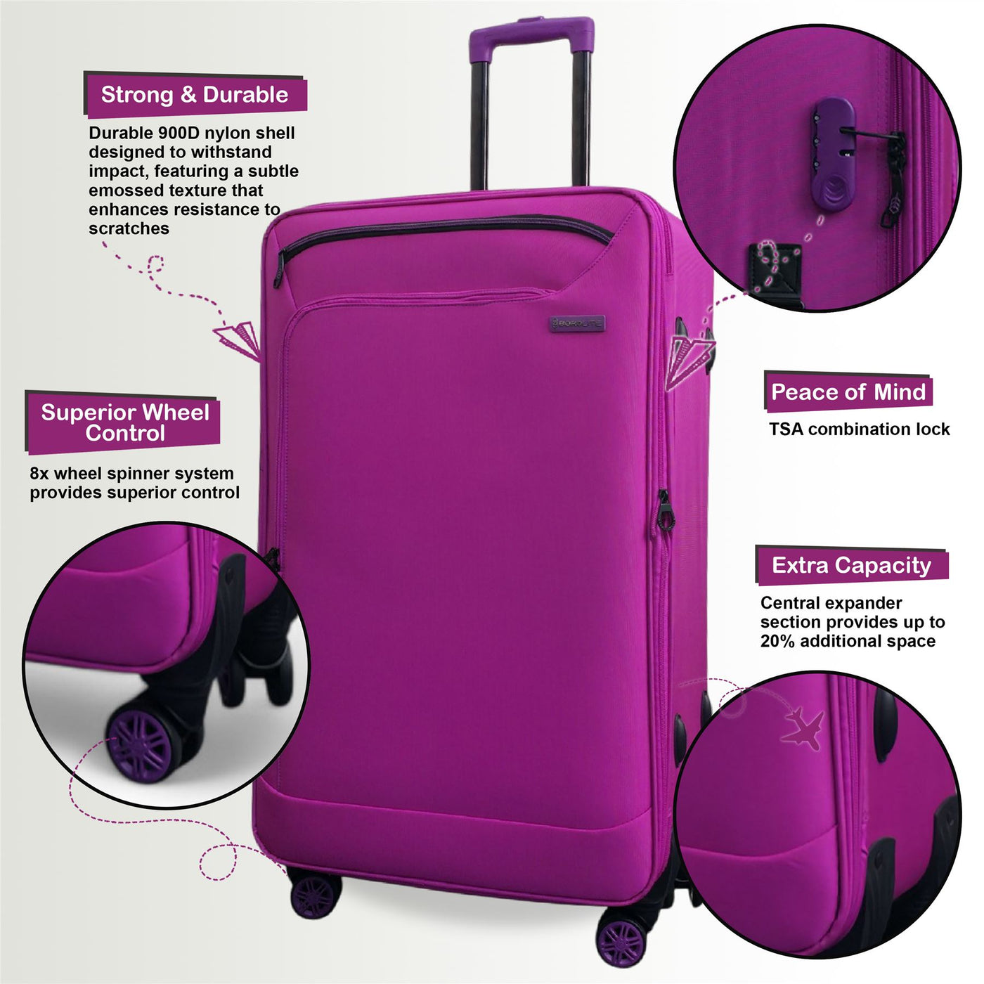 Soft Shell Cabin Suitcase 59 x 37 x 23 cm Luggage Suitable for Easyjet, Ryanair