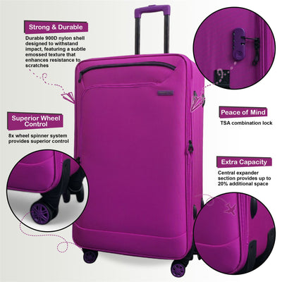 Soft Shell Cabin Suitcase 59 x 37 x 23 cm Luggage Suitable for Easyjet, Ryanair