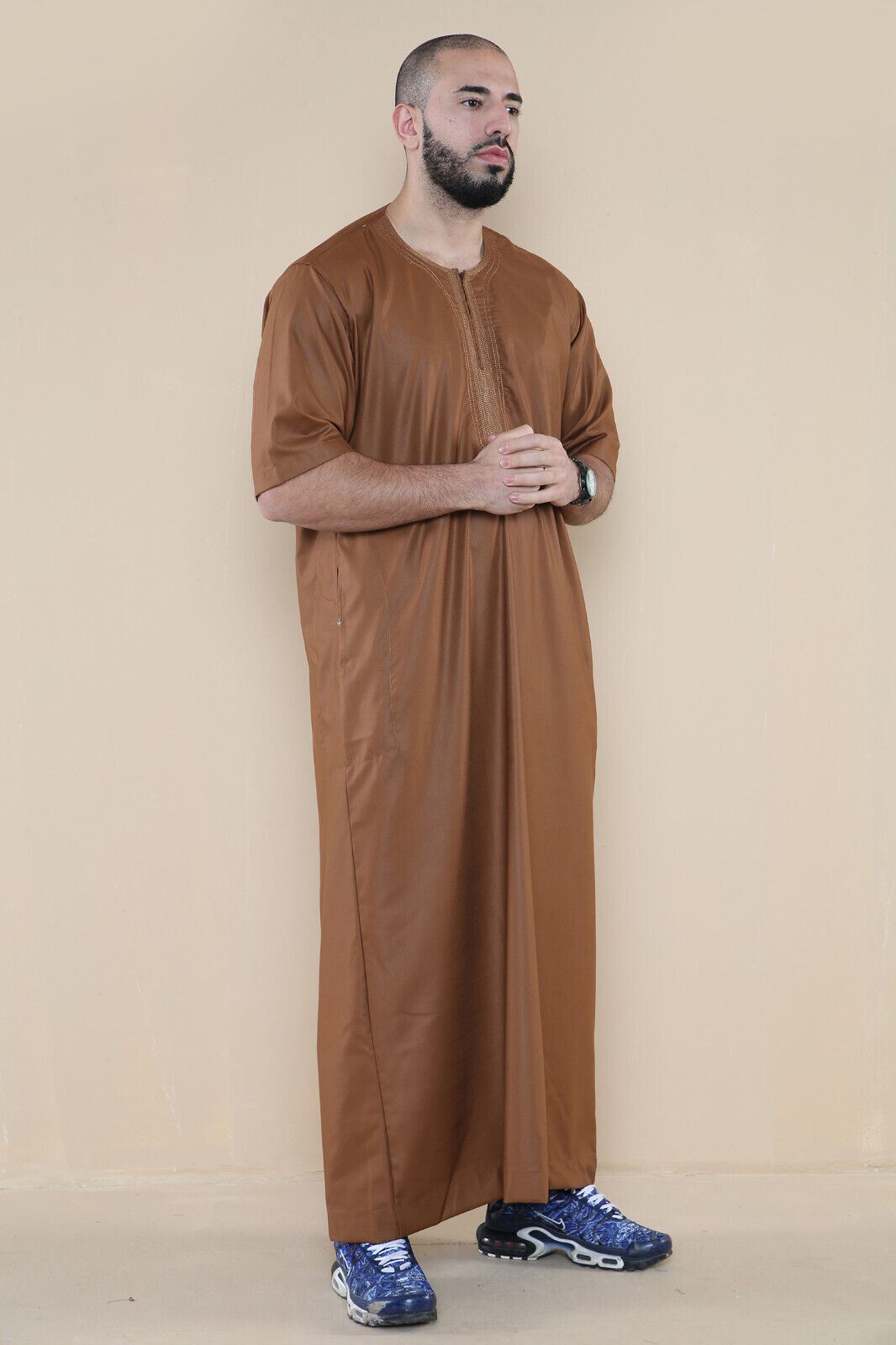 Mens Thobe Jubba Islamic Arab Moroccan Saudi Zipped Kaftan Arab Robe