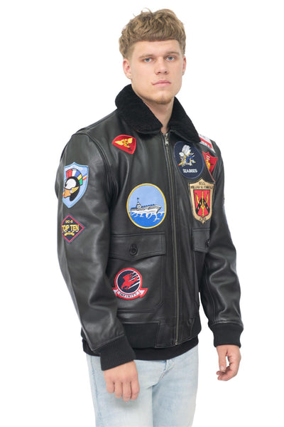 Mens Top Gun A2 Leather Bomber Jacket-San Diego