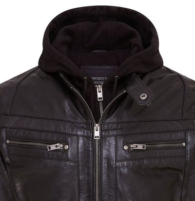 Mens Hooded Leather Biker Jacket - Stavern