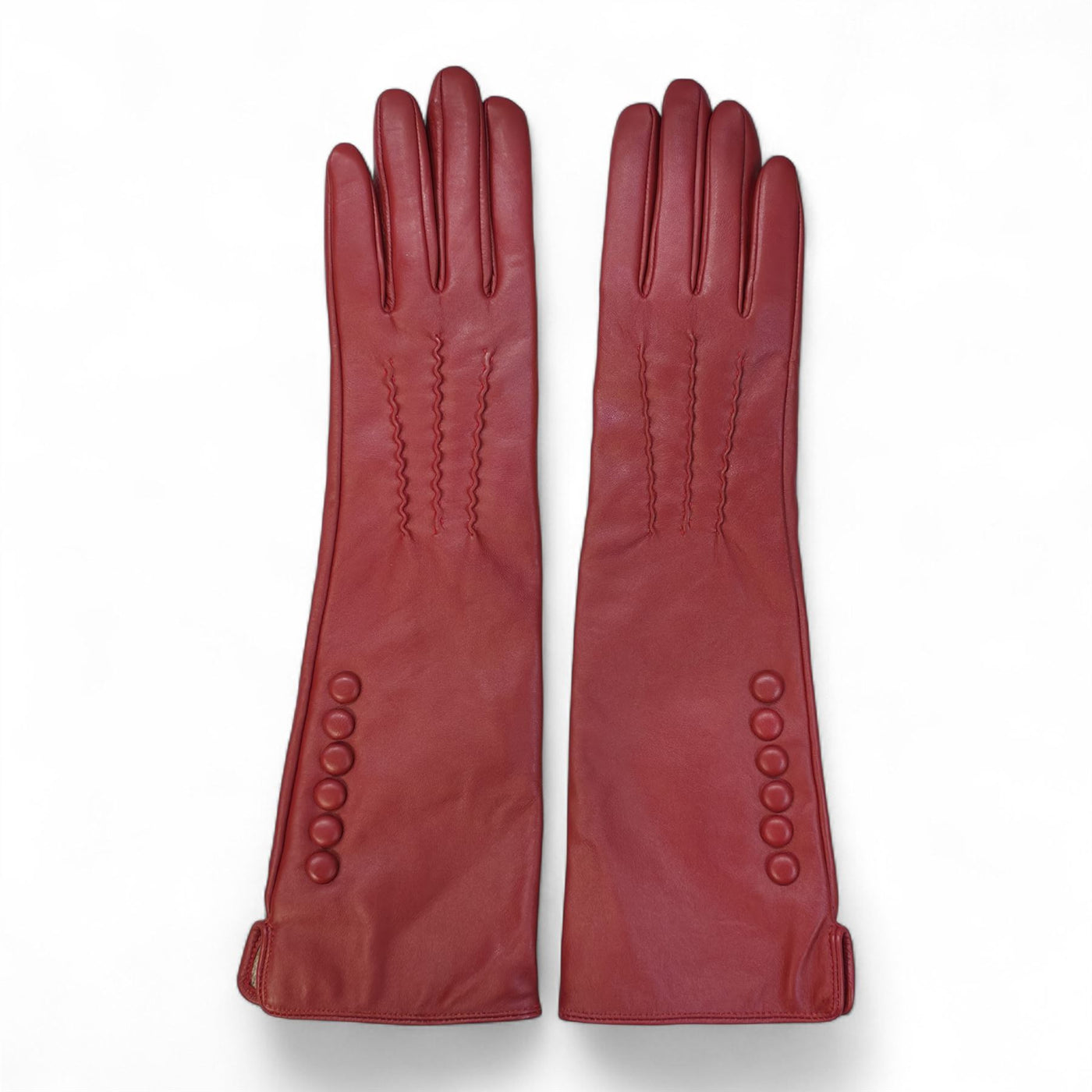 Womens Long Italian Leather Winter Button Design Soft Wool Lining Gloves - L-GLV-201