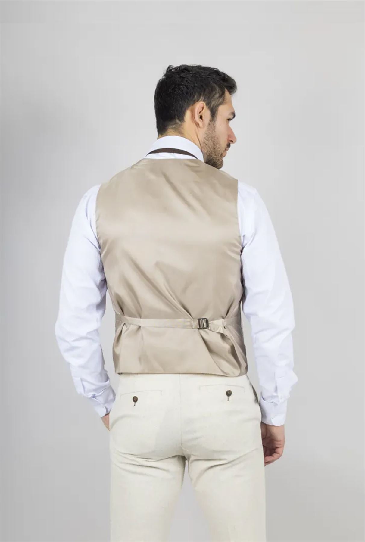 Men's Summer 2 Piece Suit Linen Formal Beige Waistcoat Trousers