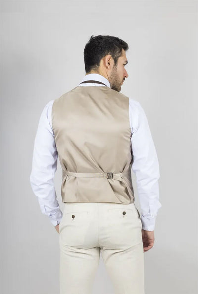 Men's Summer 2 Piece Suit Linen Formal Beige Waistcoat Trousers
