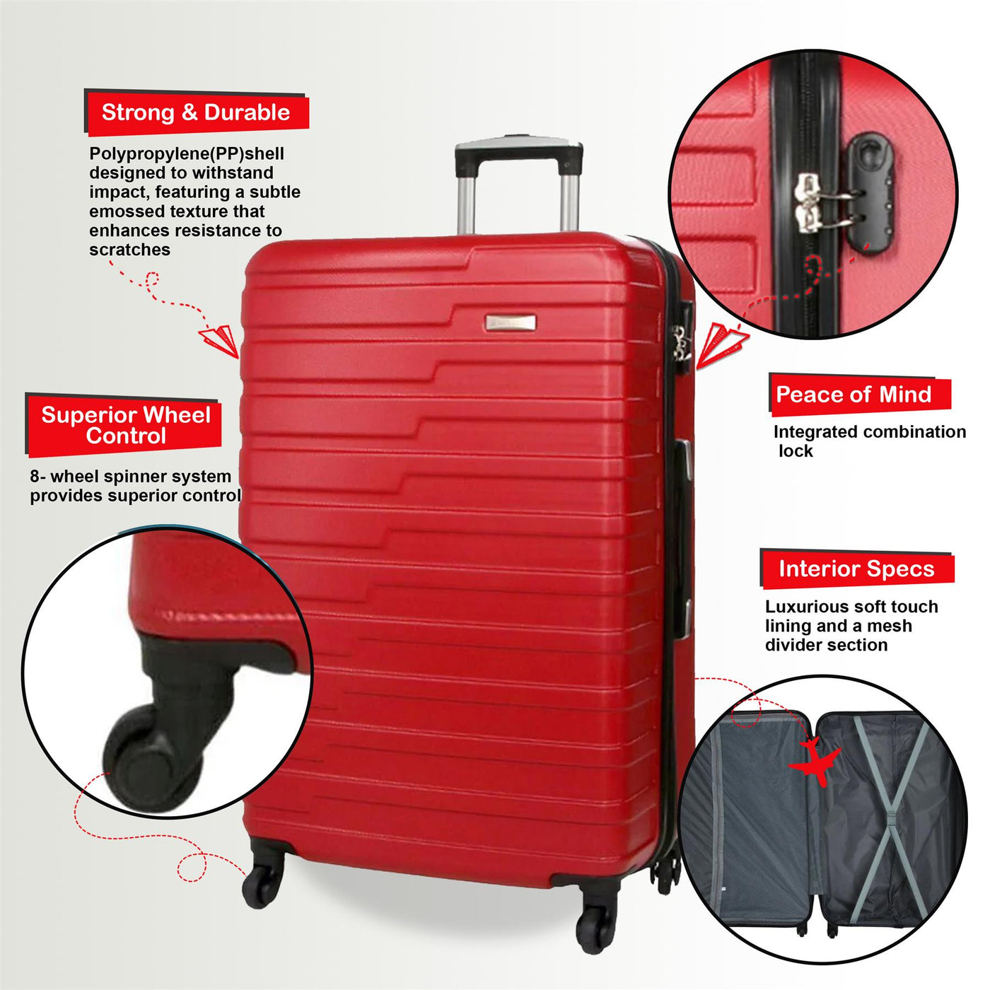 Robust Lightweight Hard shell Cabin Suitcase 4 Wheel Luggage