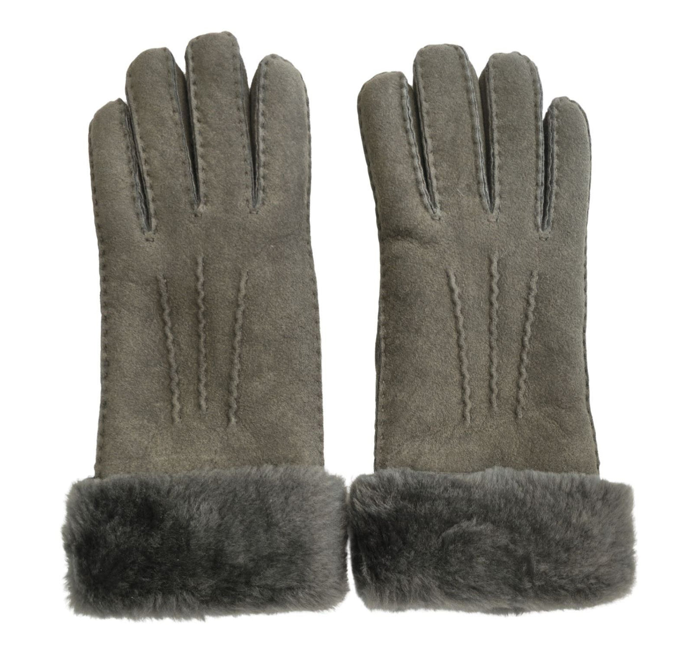 Womens Genuine Sheepskin Suede Gloves with Fur Cuff