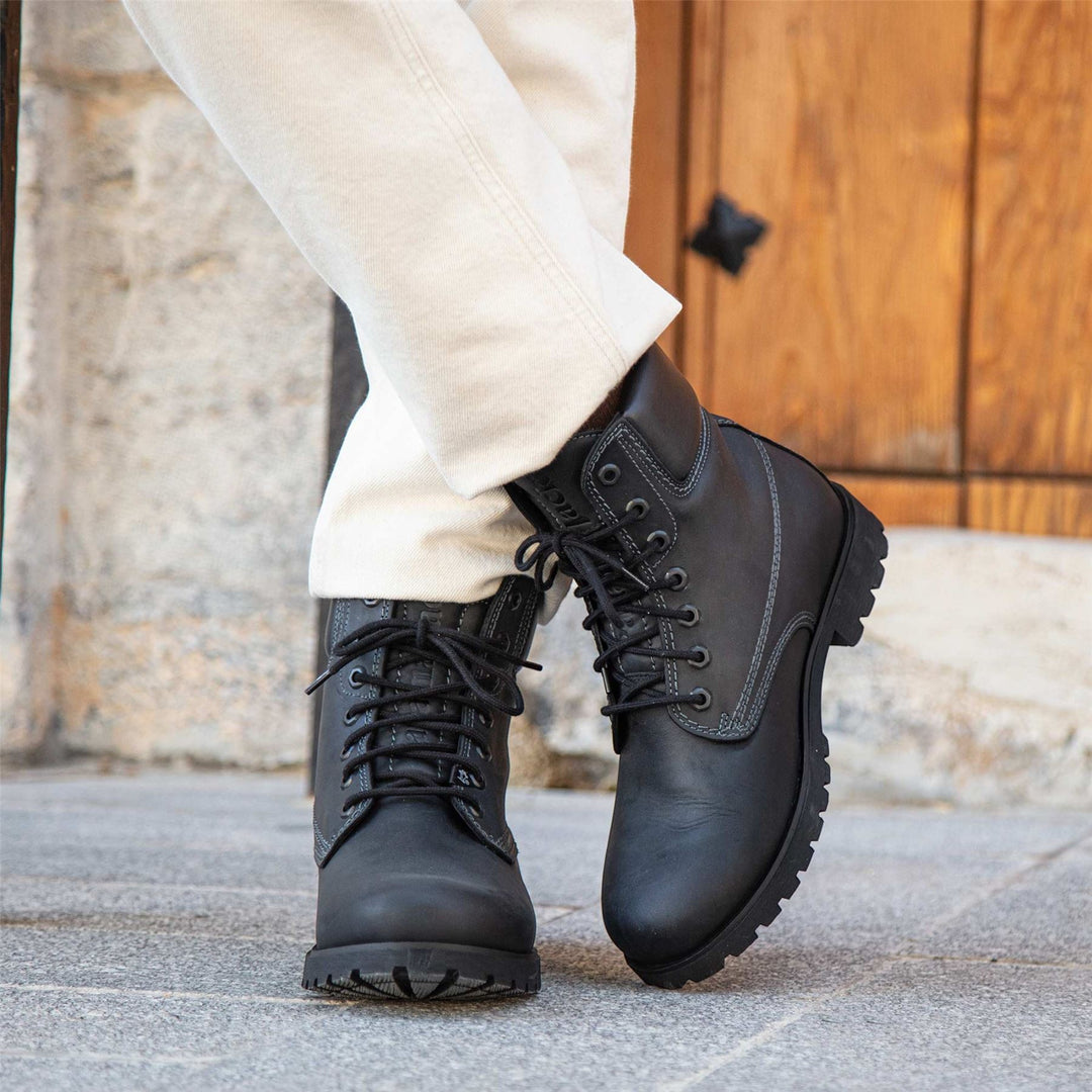 Panama Jack Black Leather Lace Up Ankle Boots Unisex Mens 8/Womens 10 Lug Sole Panama Jack Original Mens Black Napa Boots main image 4