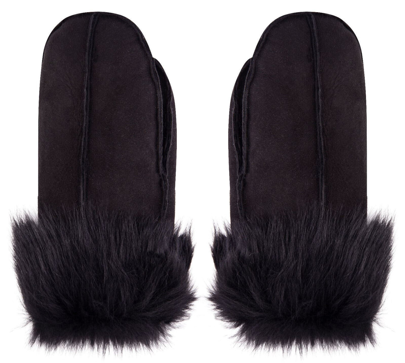 Handmade REAL LEATHER SHEEPSKIN MITTENS SHEARLING BLACK MITTS GLOVES THICK WARM