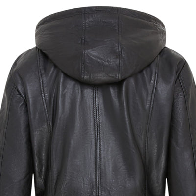 Women's Leather Parka Detachable Borg Hooded Trench Coat - Trekker