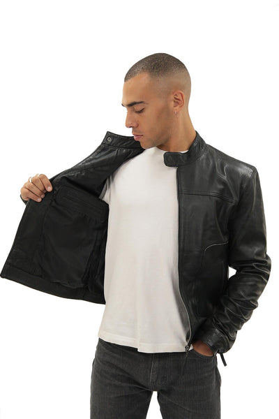 Men’s Classic Fitted Leather Biker Jacket-Austin