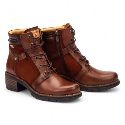 Pikolinos Women’s Cuero Brown Leather Zip & Lace Up Heel Ankle Boots - San Sebastia