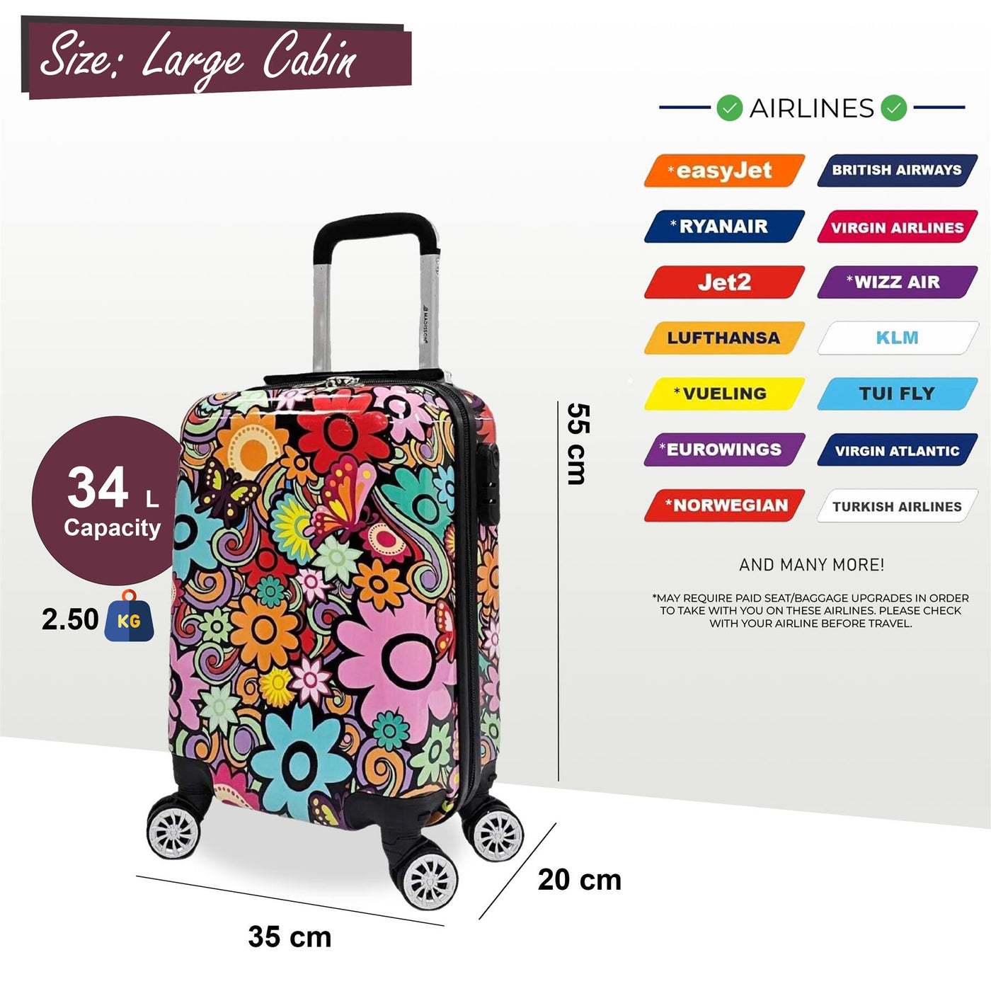 Printed Hard Shell Dual 4 Wheel Luggage Suitcase