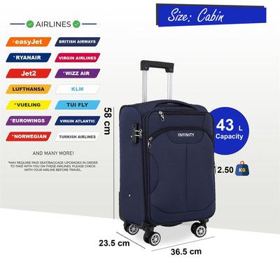 Soft Cabin Suitcase 36.5 x 23.5 x 58 cm Nylon 900D Suitable Integrated TSA Lock for Easyjet, Ryanair, Wizzair