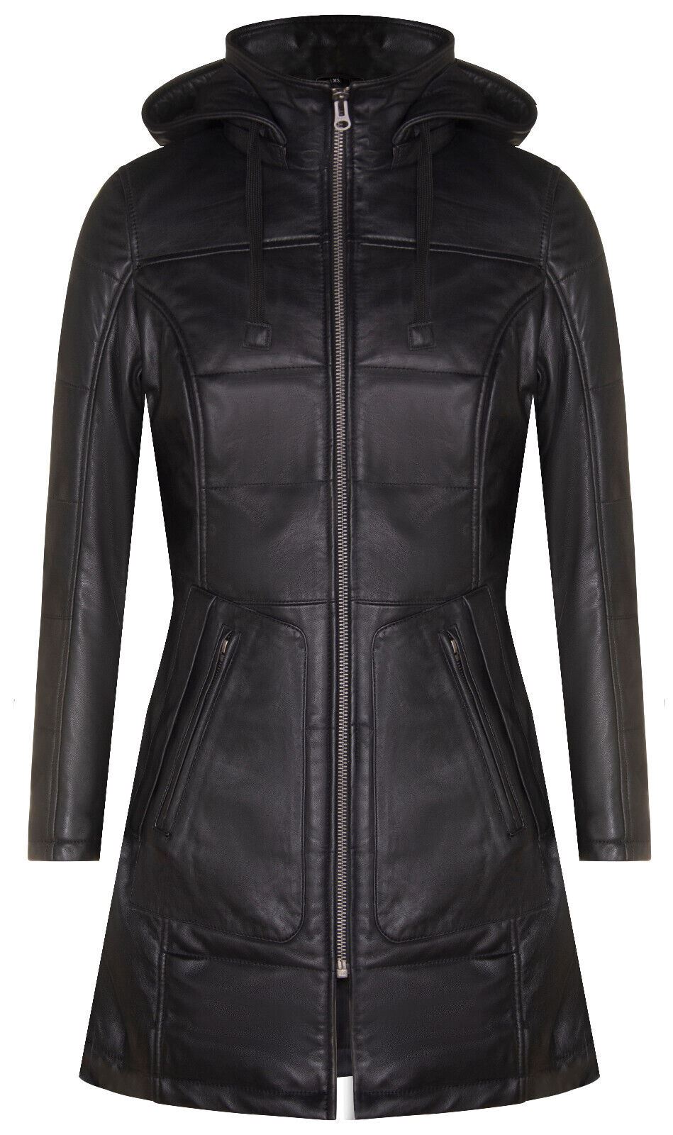 Women's Leather Quilted Parka Coat-Allentown