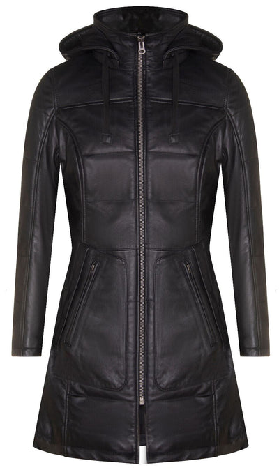 Women's Leather Quilted Parka Coat-Allentown
