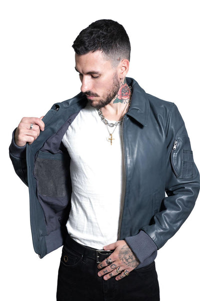 Mens A2 Cowhide Leather Bomber Jacket-Oslo