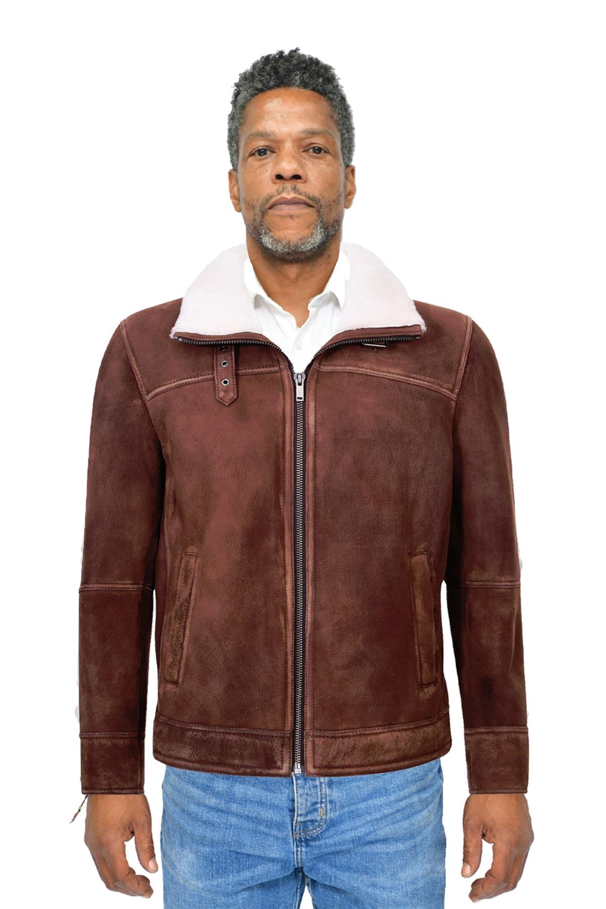 Mens Sheepskin Leather Harrington Bomber Jacket-Helston