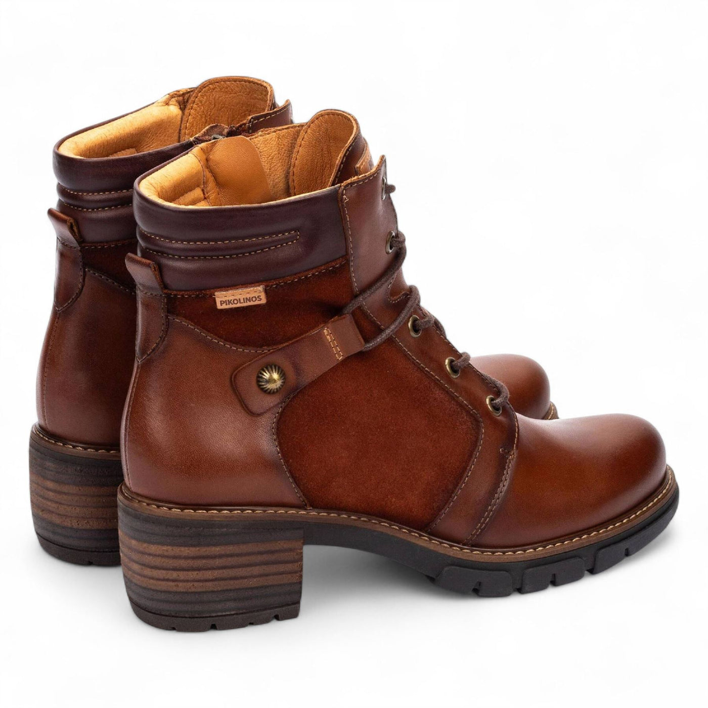 Pikolinos Women’s Cuero Brown Leather Zip & Lace Up Heel Ankle Boots - San Sebastia