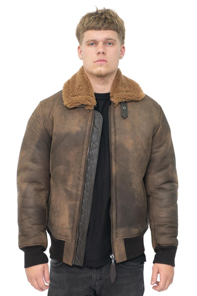 Mens Antique Sheepskin Bomber Jacket-Hounslow